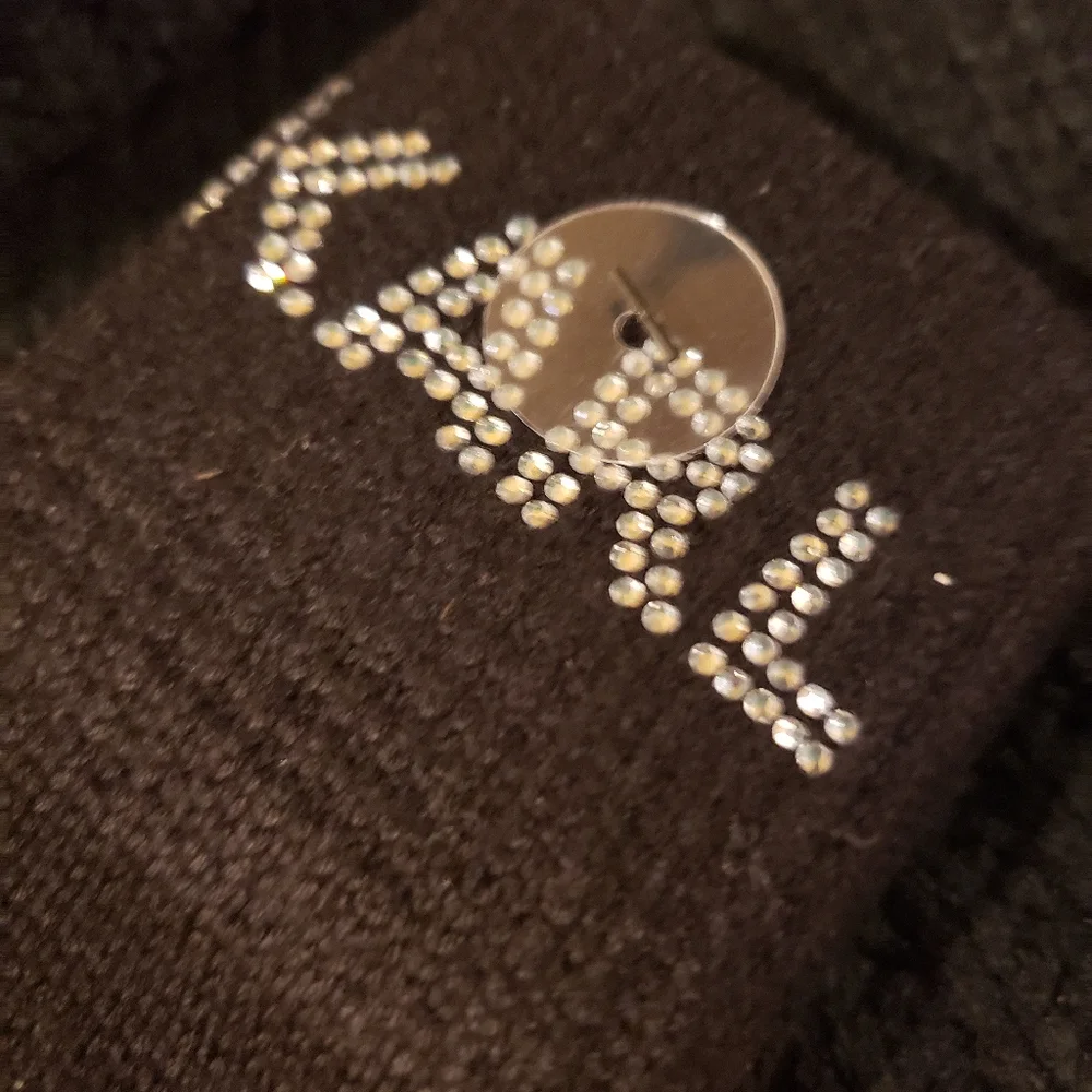 NEW! Karl Lagerfeld Black Knit Hat, Scarf & Gloves Set w/ Sequins - DISCO CAT